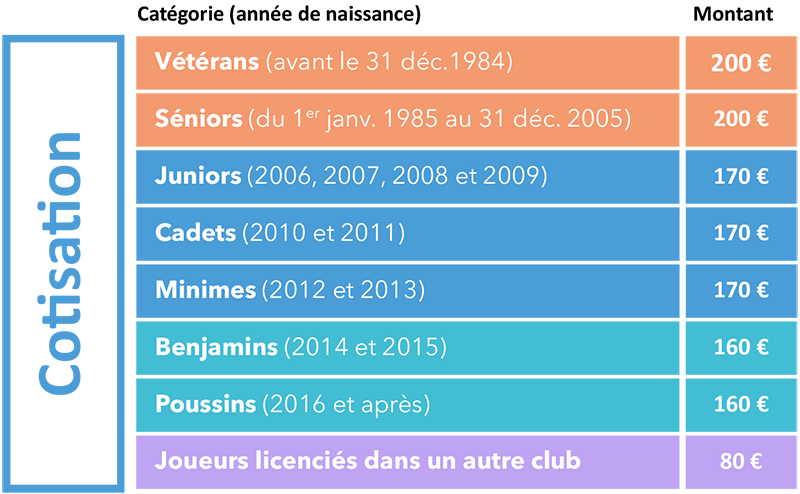 cotisations 2024-2025 par catégorie